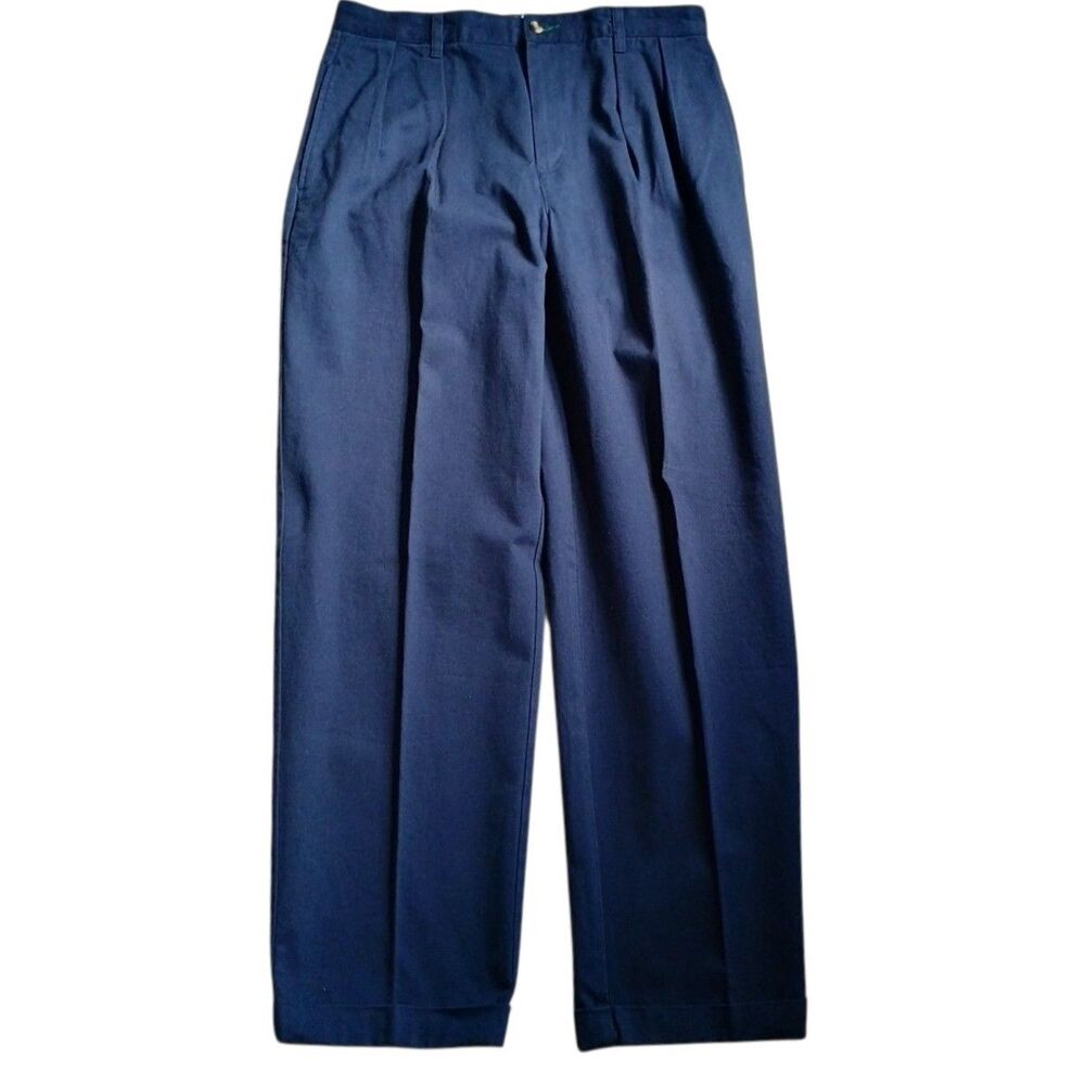 Tommy Hilfiger Men's Pants 34x32 Navy Cotton Pleated Cuffed Straight Leg NEW